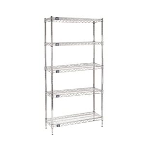 nexel - 18" x 36" x 63", 5 tier, nsf listed adjustable wire shelving, unit commercial storage rack, chrome, leveling feet