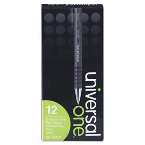 universal comfort grip ballpoint rt pen, black ink, fine 0.7mm, dozen (15520)