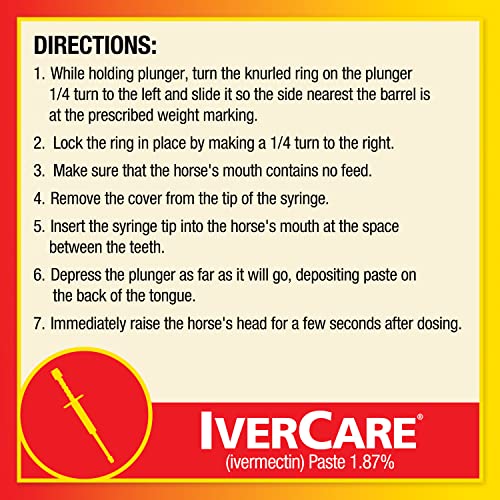 Farnam IverCare (ivermectin paste) 1.87%, Anthelmintic and Boticide, Treats Horses Up to 1500 lbs, Easy-To-Use Sure-Grip Syringe, Red Apple Flavor