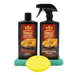pinnacle natural brilliance leather combo, 2 16 oz. bottles, automotive leather conditioner, leather & vinyl cleaner, 2-piece clean & condition combo kit, pin-250340