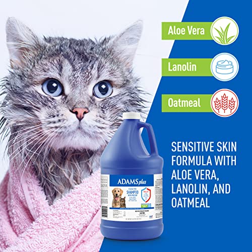 Adams Plus Flea & Tick Shampoo with Precor for Cats, Kittens, Dogs & Puppies Over 12 Weeks Of Age, Sensitive Skin Flea Treatment Formula, Kills Adult Fleas, Flea Eggs, Ticks, and Lice, 1 Gallon