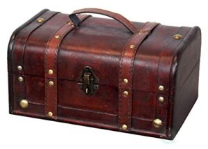 vintiquewise(tm decorative treasure box - small wooden trunk chest size: 11" x 7" x 5.5"