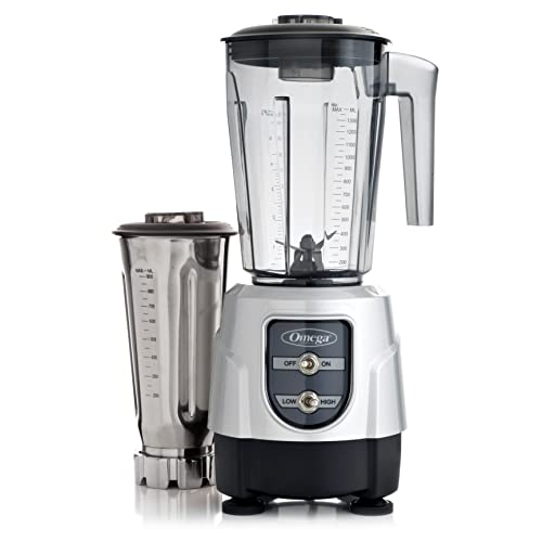 Omega BL390S Blender 1-HP Motor with Tritan Copolyester and Stainless Steel Container Combo Pack, 48-Ounce, Silver