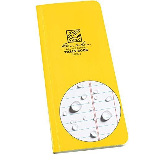 Rite in the Rain Weatherproof Soft Cover Tally Notebook, 3 1/2" x 8", Yellow Cover, Tally Pattern (No. 324), 8 x 3.5 x 0.375