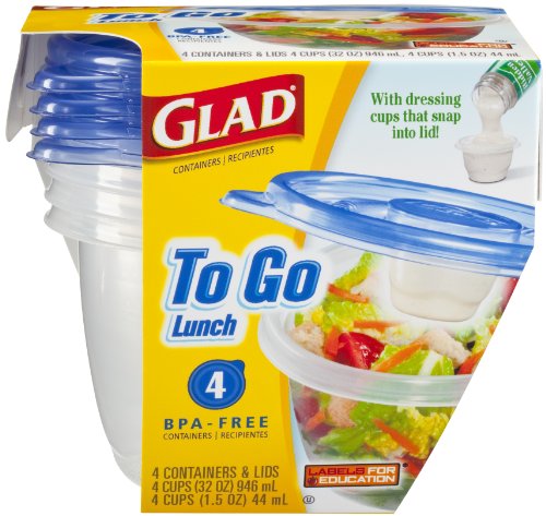 Glad To Go Container Lunch Size - With Dressing Cups That Snap Into Lid