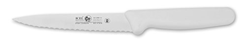 Icel Cutlery 5 1/2-inch Stiff Wide Blade Boning Knife, Extra Wide Serrated Blade, White Handle.