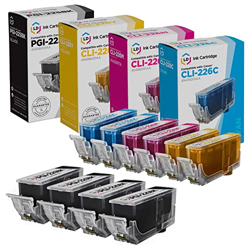 LD Compatible Ink Cartridge Replacements for Canon PGI-225 & CLI-226 (4 Pigment Black, 2 Dye Black, 2 Cyan, 2 Magenta, 2 Yellow, 12-Pack)