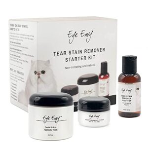 eye envy cat tear stain remover starter kit | tear stain essentials in one kit at a 2-step system | lasts 30-45 days | solution 2 fl.oz, applicator pads 30 count and powder 0.5oz