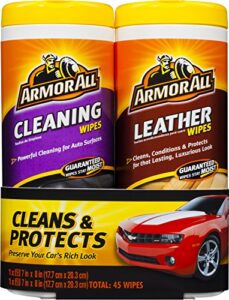 armor all car cleaning and leather wipes - interior cleaner for cars & truck & motorcycle, 25/20 count (pack of 2), 18761