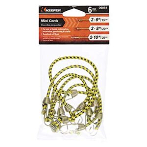 keeper - mini bungee cords in multiple sizes, 6 pack - 6", 8", and 10”