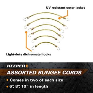 Keeper - Mini Bungee Cords in Multiple Sizes, 6 Pack - 6", 8", and 10”