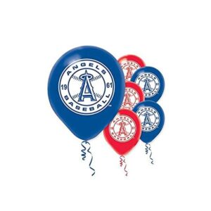 amscan los angeles angels latex balloons -12' | blue red | pack of 6