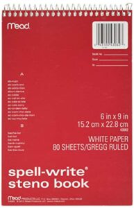 mead spell-write steno book, gregg rule, 6 x 9 inches, white, 80 sheets (mea43082)