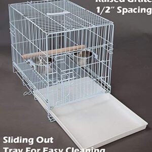 Collapsable Bird, Parrot, Dog, Bunny, Rabbit and Cat Carrier Travel Vet Carrier Cage (19" x 12" x 16"H, White)