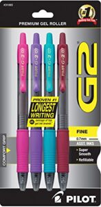 pilot, g2 premium gel roller pens, fine point 0.7 mm, assorted colors, pack of 4