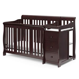 storkcraft portofino 5-in-1 convertible crib and changer (espresso) – crib and changing table combo with 3 drawers, includes baby changing pad, converts to full-size bed