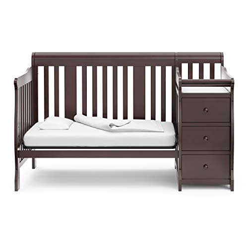 Storkcraft Portofino 5-in-1 Convertible Crib and Changer (Espresso) – Crib and Changing Table Combo with 3 Drawers, Includes Baby Changing Pad, Converts to Full-Size Bed