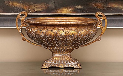 Deco 79 Polystone Ornate Decorative Bowl with Handles, 19" x 10" x 12", Gold