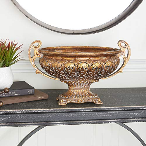 Deco 79 Polystone Ornate Decorative Bowl with Handles, 19" x 10" x 12", Gold