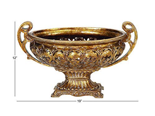 Deco 79 Polystone Ornate Decorative Bowl with Handles, 19" x 10" x 12", Gold