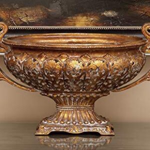 Deco 79 Polystone Ornate Decorative Bowl with Handles, 19" x 10" x 12", Gold