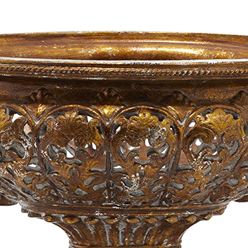 Deco 79 Polystone Ornate Decorative Bowl with Handles, 19" x 10" x 12", Gold