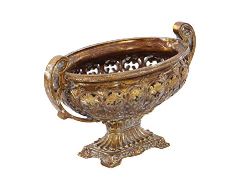 Deco 79 Polystone Ornate Decorative Bowl with Handles, 19" x 10" x 12", Gold