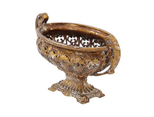 Deco 79 Polystone Ornate Decorative Bowl with Handles, 19" x 10" x 12", Gold