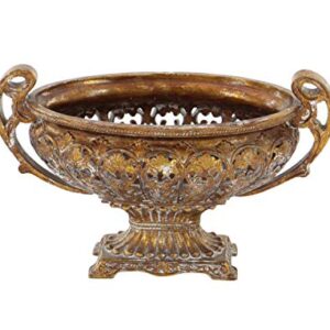 Deco 79 Polystone Ornate Decorative Bowl with Handles, 19" x 10" x 12", Gold