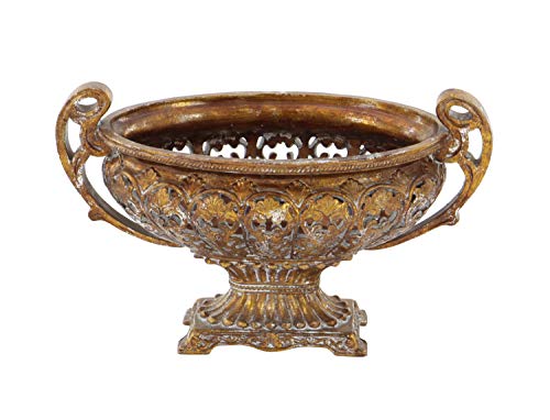 Deco 79 Polystone Ornate Decorative Bowl with Handles, 19" x 10" x 12", Gold