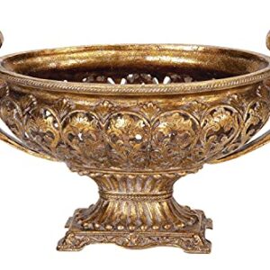 Deco 79 Polystone Ornate Decorative Bowl with Handles, 19" x 10" x 12", Gold