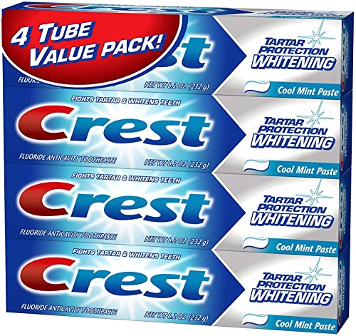 Crest Tartar Protection Whitening Cool Mint Paste Anticavity Toothpaste 8.2 Ounce Tube (Pack of 4)