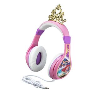 disney princess kids headphones for kids adjustable stereo tangle-free 3.5mm jack wired cord over ear headset for children parental volume control kid friendly safe (frustration free packaging), dp-140.exv6, pink