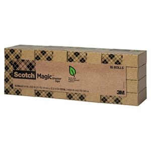 Scotch Magic Greener Tape, 16 Rolls, Numerous Applications, Invisible, Engineered for Repairing, 3/4 x 900 Inches, Boxed (812-16P)