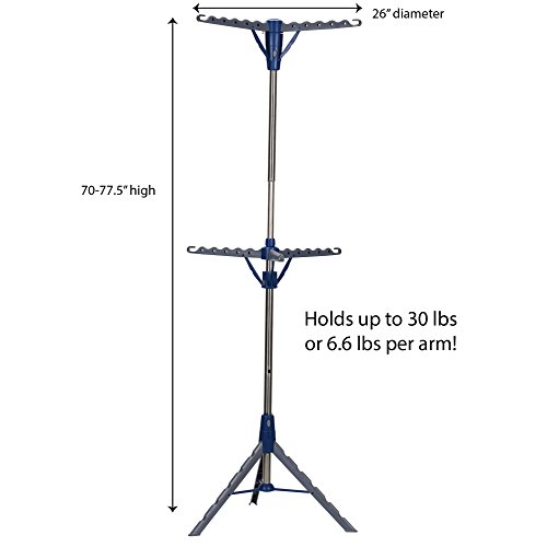 Household Essentials 5012-1 Portable 2-Tier Clothes Drying Rack Tri-pod | Dry Wet Laundry or Hang Clothes | Silver and Blue