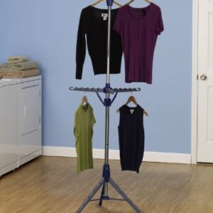 Household Essentials 5012-1 Portable 2-Tier Clothes Drying Rack Tri-pod | Dry Wet Laundry or Hang Clothes | Silver and Blue