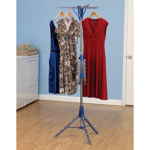 Household Essentials 5012-1 Portable 2-Tier Clothes Drying Rack Tri-pod | Dry Wet Laundry or Hang Clothes | Silver and Blue