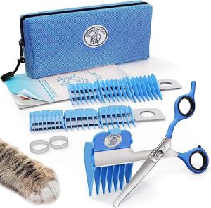 scaredy cut silent pet grooming kit for dog, cat and all pet grooming - a quiet alternative to electric clippers for sensitive pets (right-handed blue)