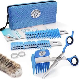 SCAREDY CUT Silent Pet Grooming Kit for Dog, Cat and All Pet Grooming - A Quiet Alternative to Electric Clippers for Sensitive Pets (Right-Handed Blue)