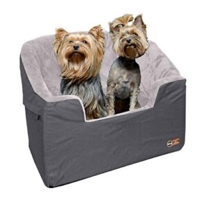 k&h pet products bucket booster dog car seat with dog seat belt for car, washable small dog car seat, sturdy dog booster seats for small dogs, medium dogs, 2 safety leashes, large gray/gray