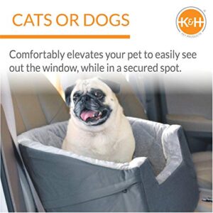 K&H Pet Products Bucket Booster Dog Car Seat with Dog Seat Belt for Car, Washable Small Dog Car Seat, Sturdy Dog Booster Seats for Small Dogs, Medium Dogs, 2 Safety Leashes, Large Gray/Gray