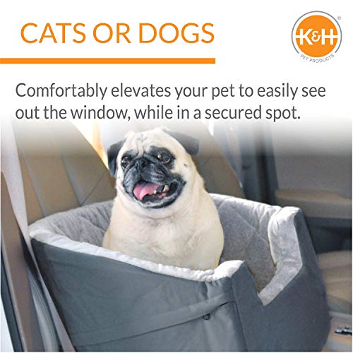 K&H Pet Products Bucket Booster Dog Car Seat with Dog Seat Belt for Car, Washable Small Dog Car Seat, Sturdy Dog Booster Seats for Small Dogs, Medium Dogs, 2 Safety Leashes, Large Gray/Gray