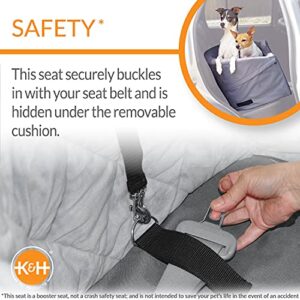 K&H Pet Products Bucket Booster Dog Car Seat with Dog Seat Belt for Car, Washable Small Dog Car Seat, Sturdy Dog Booster Seats for Small Dogs, Medium Dogs, 2 Safety Leashes, Large Gray/Gray