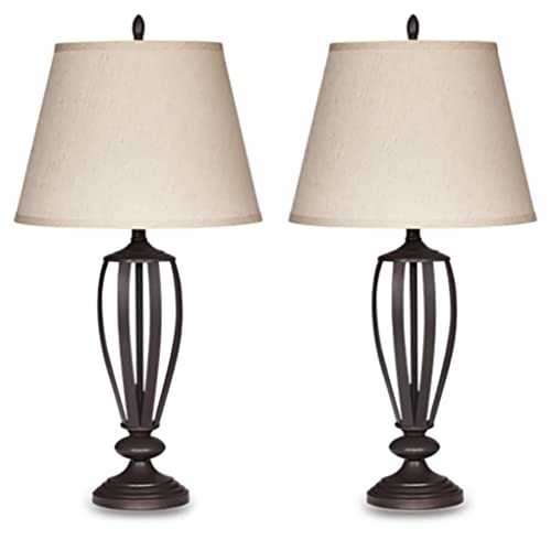 Signature Design by Ashley Mildred Modern Bronze Metal Table Lamp, 2 Count, 29.75", Almost Black