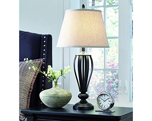 Signature Design by Ashley Mildred Modern Bronze Metal Table Lamp, 2 Count, 29.75", Almost Black