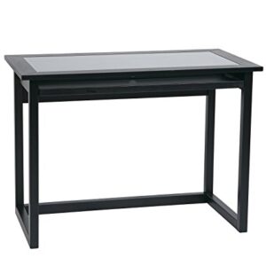 OSP Designs Meridian 42-Inch Wide Computer Desk with Pullout Keyboard Tray with Storage Space, Black Finish Wood and Veneer Frame and Clear Glass Top