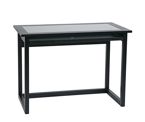 OSP Designs Meridian 42-Inch Wide Computer Desk with Pullout Keyboard Tray with Storage Space, Black Finish Wood and Veneer Frame and Clear Glass Top