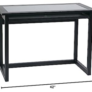 OSP Designs Meridian 42-Inch Wide Computer Desk with Pullout Keyboard Tray with Storage Space, Black Finish Wood and Veneer Frame and Clear Glass Top