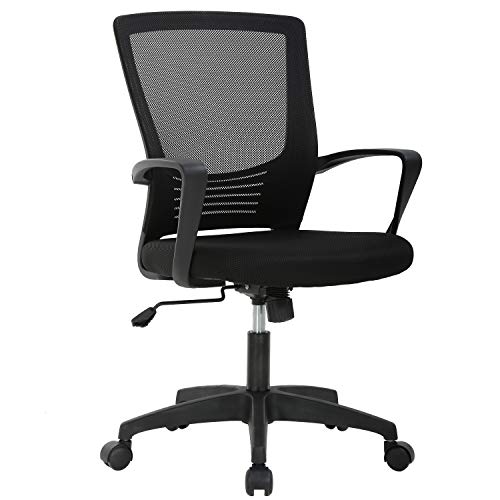 Ergonomic Office Chair Cheap Desk Chair Mesh Computer Chair with Lumbar Support Arms Modern Cute Swivel Rolling Task Mid Back Executive Chair for Women Men Adults Girls,Black