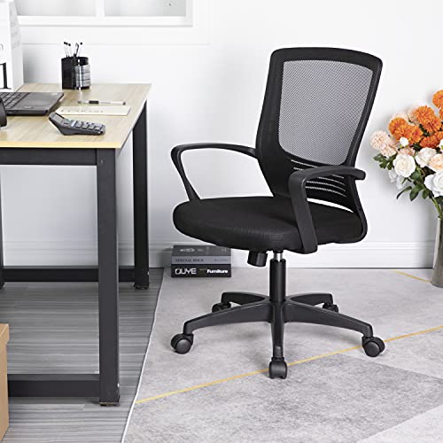 Ergonomic Office Chair Cheap Desk Chair Mesh Computer Chair with Lumbar Support Arms Modern Cute Swivel Rolling Task Mid Back Executive Chair for Women Men Adults Girls,Black